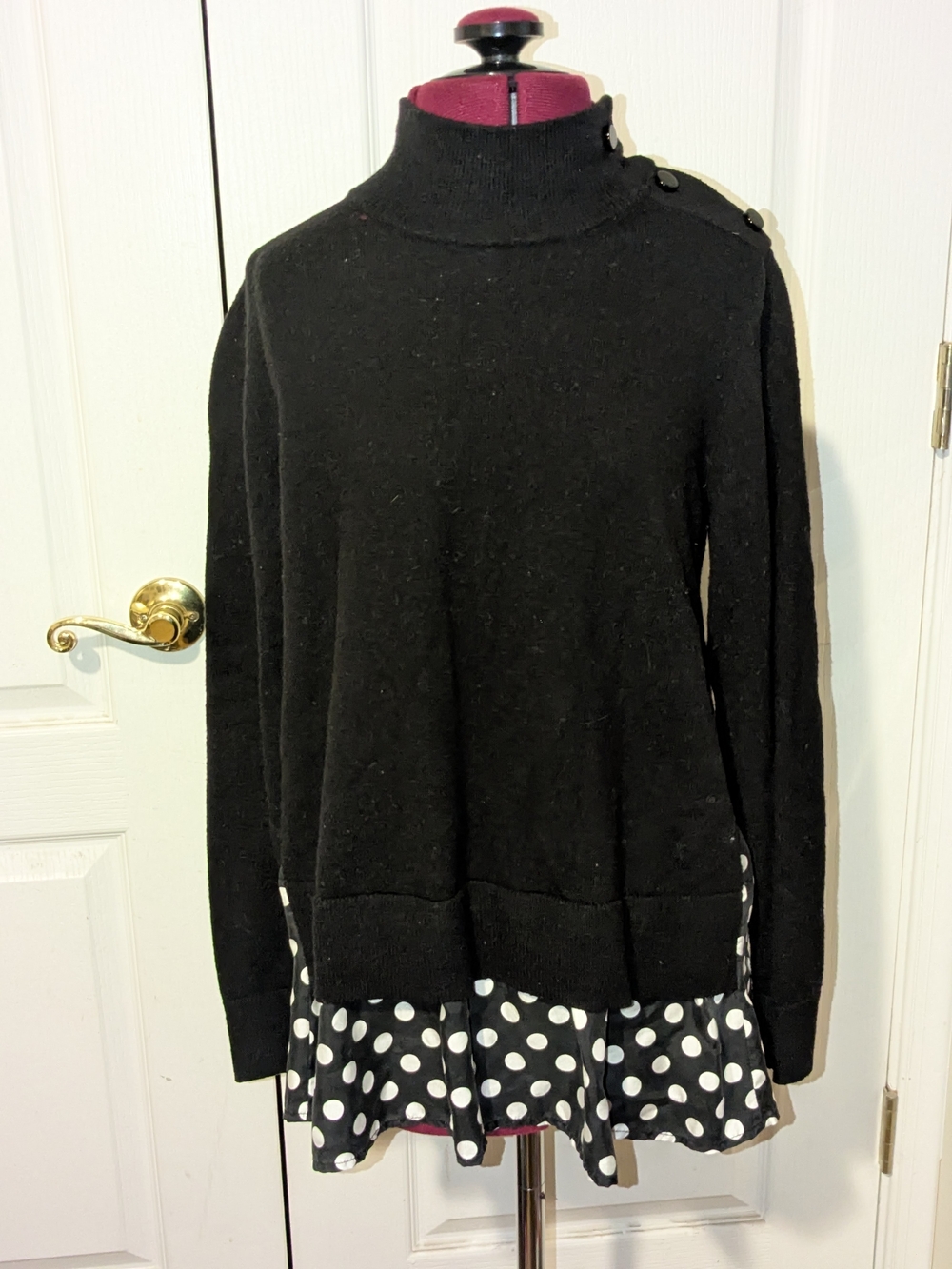kate spade Black Turtleneck Sweater with Polka Dot Hem